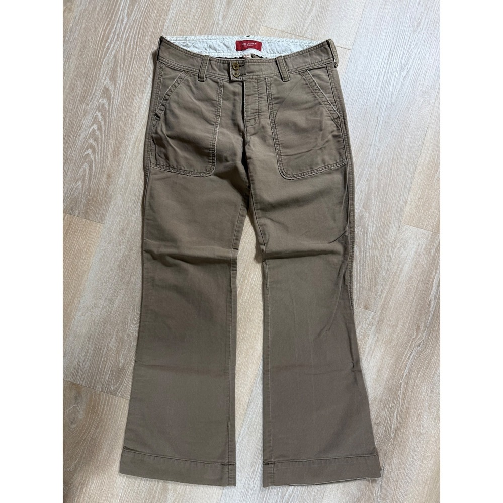 Hollister Vintage Distressed Patch Pocket Flare Pants Brown - Size 5 - Picture 1 of 6